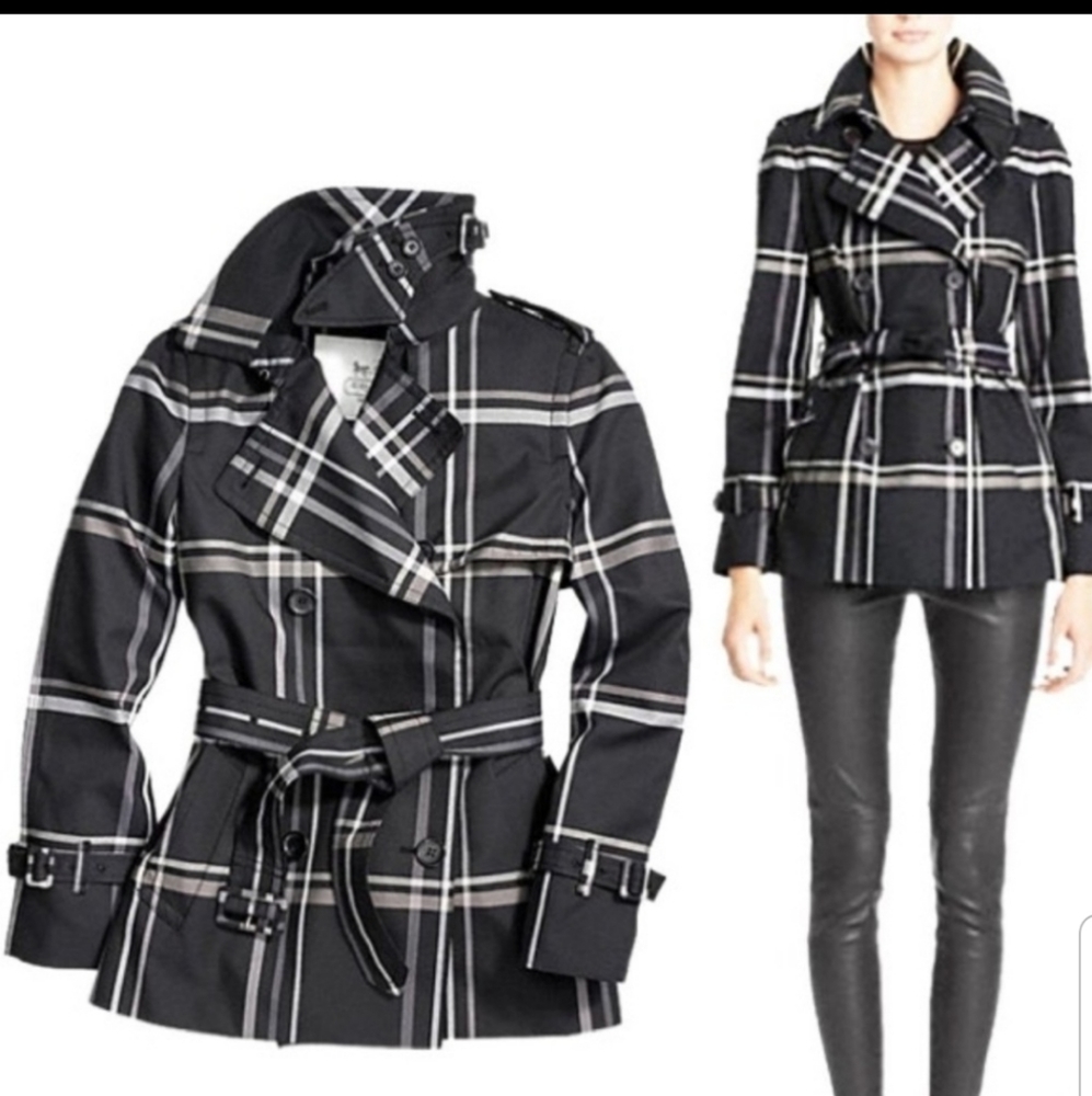 NWOT Coach plaid trench coat